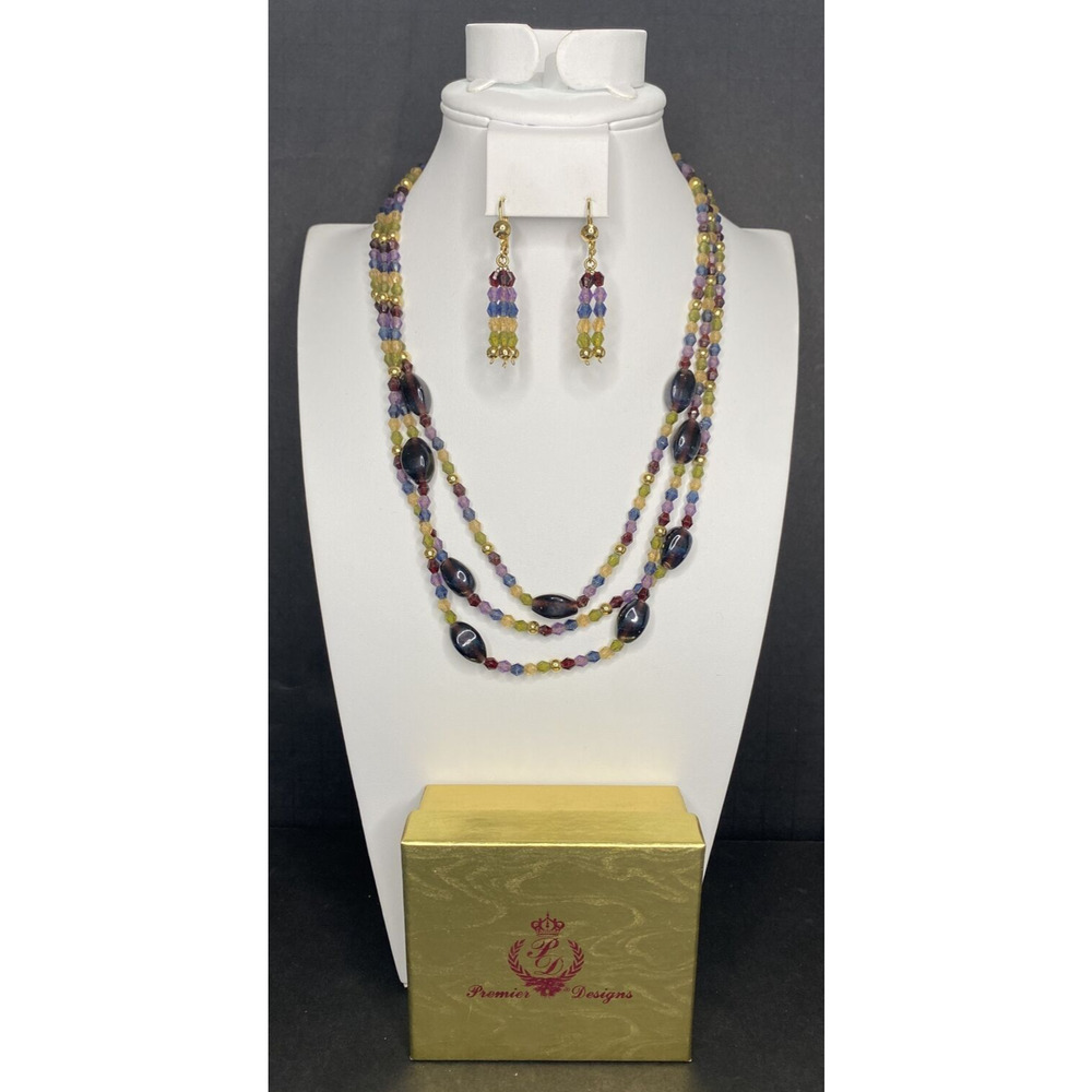 Premier Designs Jewelry Multicolor Beaded Necklace & Earrings SKU PD55